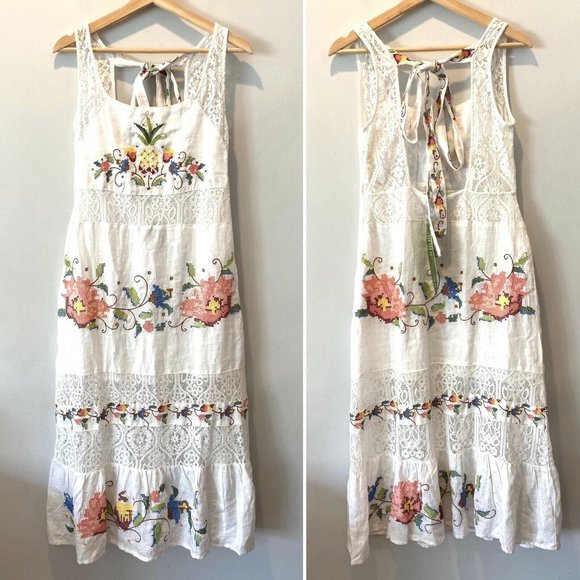 FARM Rio Dresses & Skirts - Anthropologie Farm Rio White Linen Floral Maxi NWT